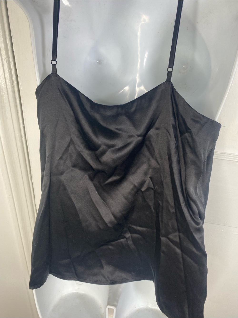 L'AGENCE NWT Rivera Black Silk Satin Cape-Effect Crepe De Chine Halter Top - Picture 8 of 14